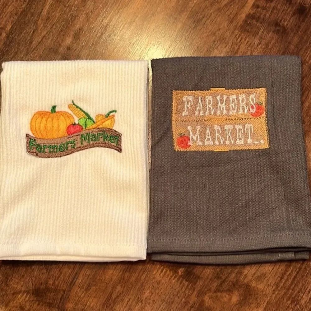 Set of 2 (18” by 16”) Custom Gray and White Farmer’s Market Embroidered Barmops